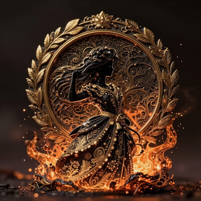 Silhouette Art, breathtaking detailed, masterpiece, lovely, charming, awe-inspiring, radiant, magnificent. (all dark hues and fine vibrant orange glowing smoldering accent and shiny gold color scheme:1.02). glossy. . award-winning, professional, highly detailed . extremely high-resolution details, photographic, realism pushed to extreme, fine texture, incredibly lifelike, high contrast, well defined .