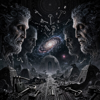 famous artwork, award-winning hyper-realistic digital illustration, highly aesthetic, gorgeous, stunning, beautiful, high resolution, uhd, 8k, 4k, dramatic, epic, meticulous, accurate, at night, dim lighting, low angle of view, dynamic, perfect symmetry, turning elder keys, latches unlock, stare upon visions of dread, faces of istehar, of istehar, pieces falling from patterned skies, countless patterns forming, myriad, prospects shaped from stygian lies, lies segmenting slowly, myriad, shifting forms, cryptic inscriptions, galactic nebula, cyclopean tomb, star-born entity, ancient beyond time, endless chasm, lurking shadows, lovecraftian, cthulhu mythos, ovg, arsmoviestill, 80s fantasy movie still, r3alisticf