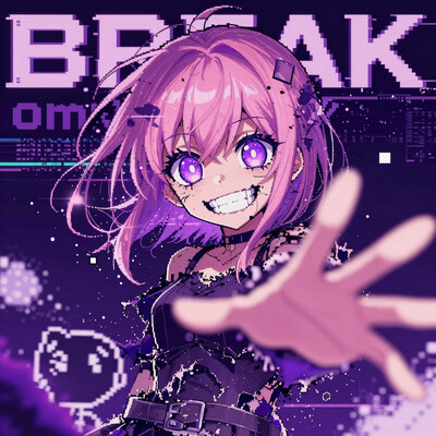 (masterwork, masterpiece, best quality, hyper-detailed, 8k uhd:1.4), anime screencap, civchan, 1girl, solo, grin, purple eyes, pink hair, BREAK om0atrix0, (((glitch))), purple theme, wide eye, glowing eye, messy hair, twisted smile, teeth clenched, hand reaching viewer, teeth, digital, pixels, torn clothes, insane, code, dissolving, particles, pc98, pixel art, BREAK happy, sweet