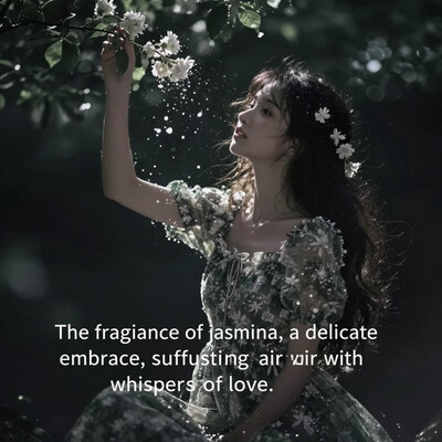 ral-blkhlg, it is Voluminous, Bokeh, Dark, dramatic lighting, The fragrance of jasmine, a delicate embrace, suffusing the air with whispers of love., Flickr, moody, , cute, magnificent, complex, magic atmosphere, very coherent, professional fine composition, cinematic, dynamic dramatic composition