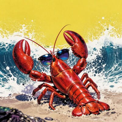 bo-neon, ArcaneFGTNR, a digital illustration in a vibrant, gothic style, A Horse wearing cool sunglasses, lounging on a sandy beach with waves crashing behind. The lobster's red shell gleams in the sunlight, and its oversized sunglasses reflect the bright blue sky., in the style of hauntingly atmospheric dark fantasy, VHS, horror, 80's horror with vibrant colors the background is a solid, bright yellow, which contrasts sharply with vivid colors, stand out vividly, the overall composition is dynamic, high quality, ultra detailed, colorful, grainy, cyberpunk fantasy