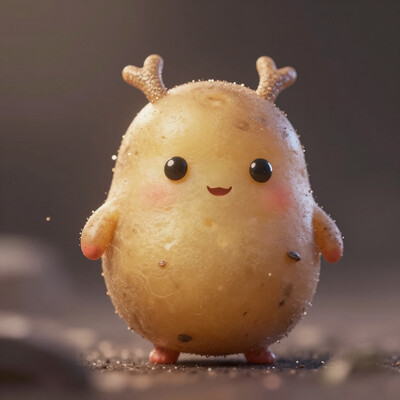 very cute appealing anthropomorphic dragon potato, kawaii, potato eyes, potatoe mouth, looking at the viewer, macro, cinematic lighting, fantasy art, dynamic composition, epic realistic, award winning illustration Foodpets