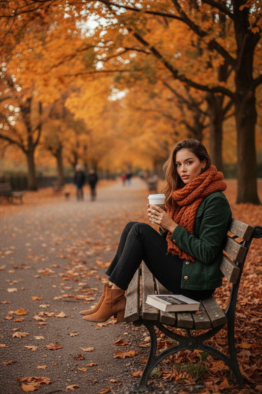 Autumn park bench