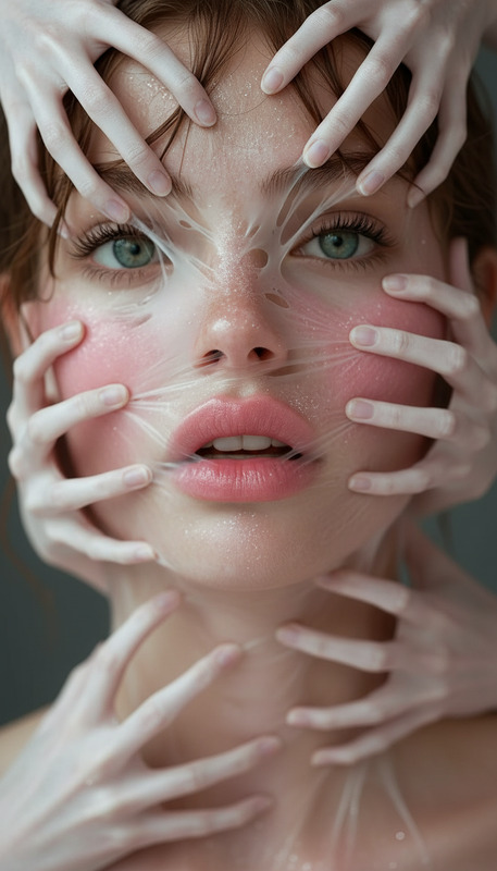 Multiple hands cover face