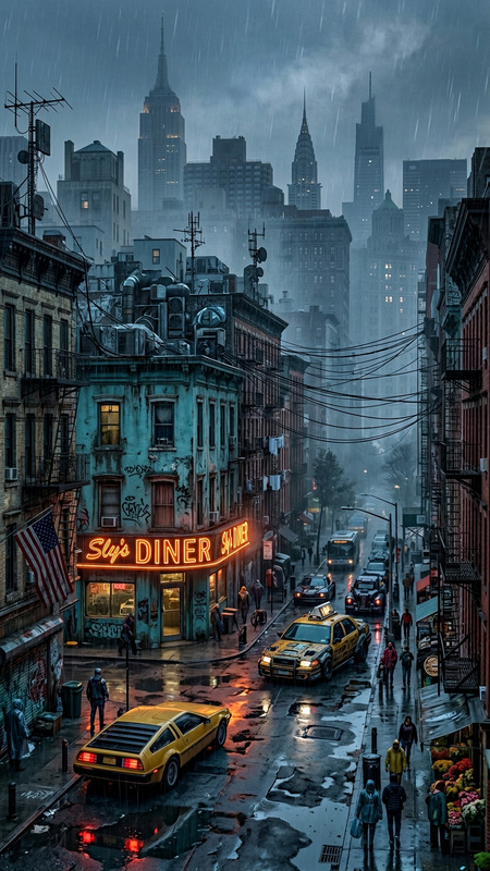 Cyberpunk Neon Diner Rain
