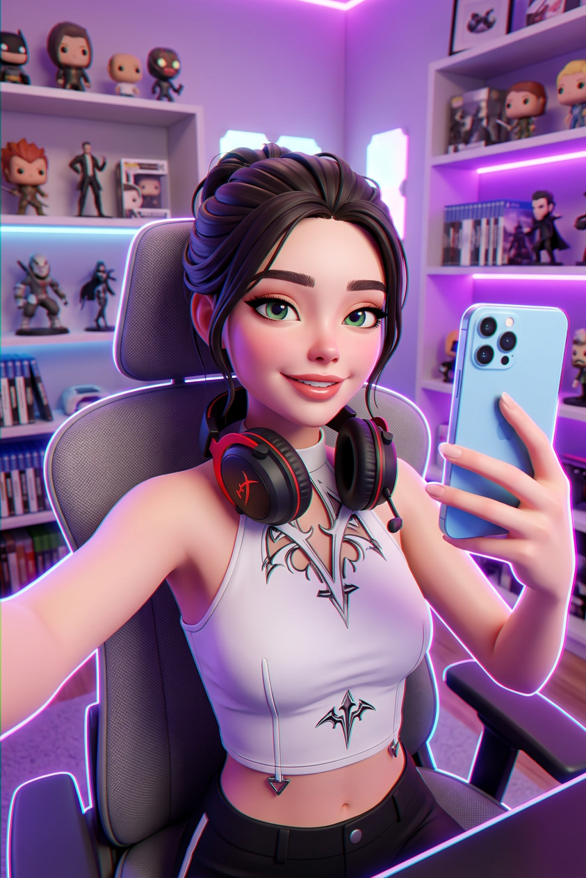 Glitch Neon 3D Gamer Selfie