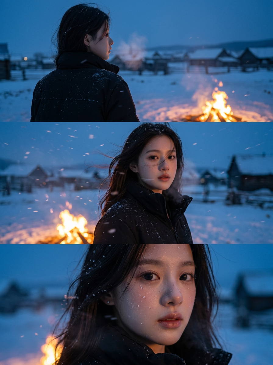 Cinematic Snow Village Triptych