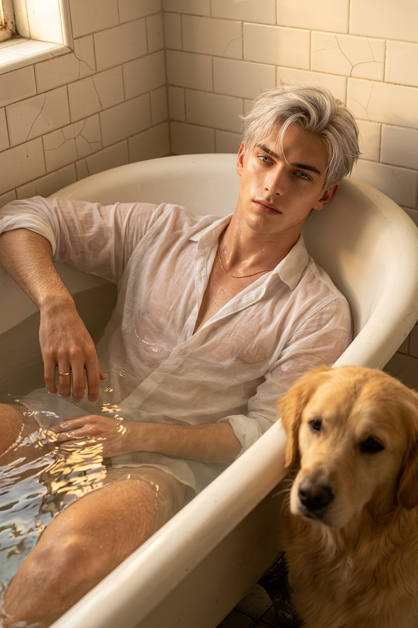 Golden Bath with Retriever