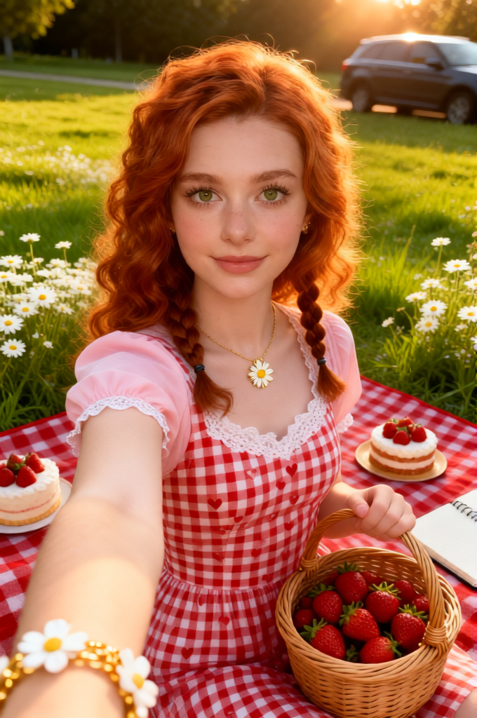 Golden Strawberry Picnic Selfie