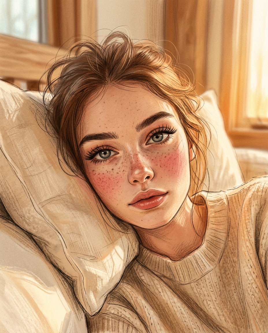 Dreamy Pillow Selfie Sketch
