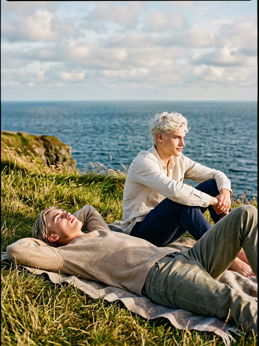 Seaside Cliff Friendship Scene