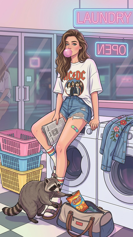 Retro Laundromat Bubblegum Scene