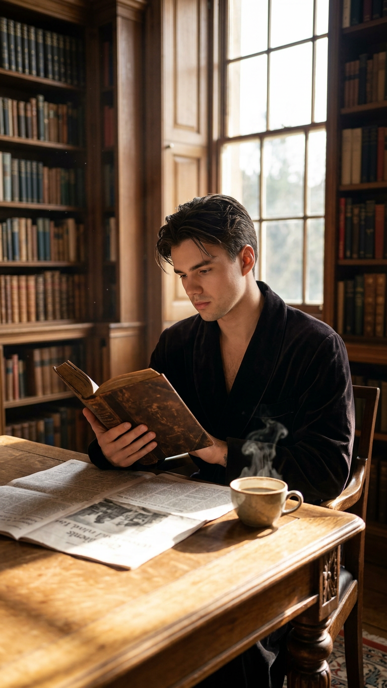 Vintage Library Contemplation