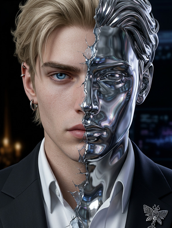 Human–Machine Split Portrait