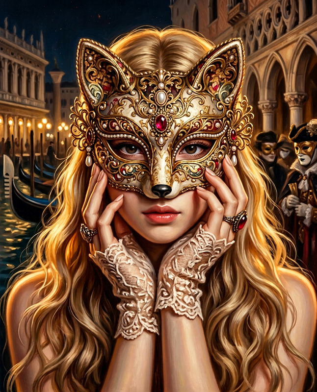 Venetian Carnival Fox Mask Portrait