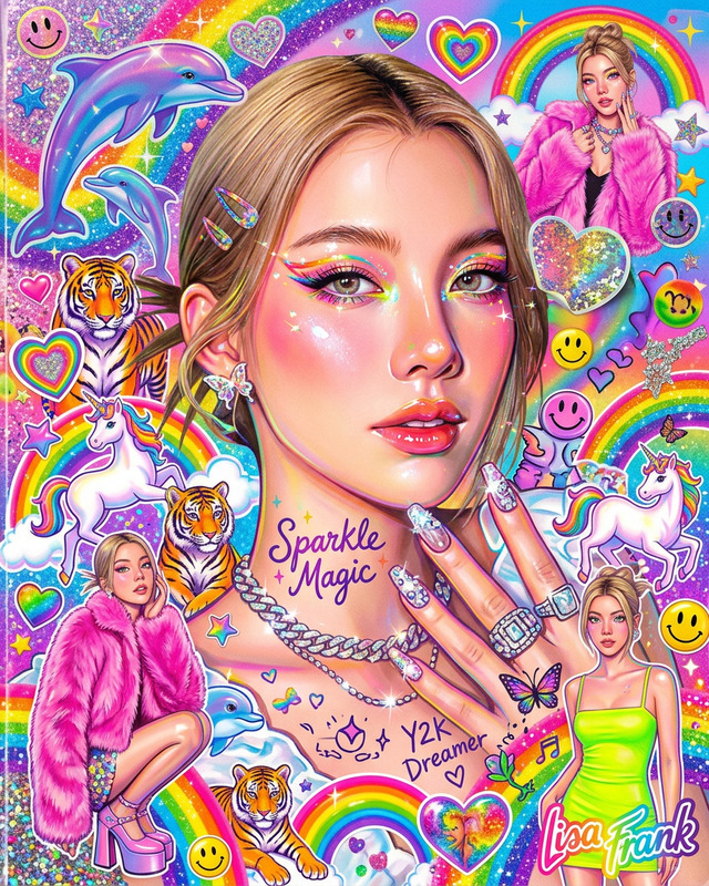 Vintage Lisa Frank inspired portrait collage