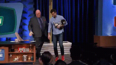 Man Holding Dog On Game Show