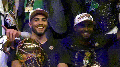 Nba Players Smiling With Trophy