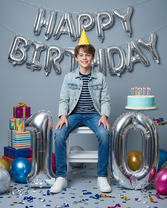 Birthday Boy with Cake and Gifts