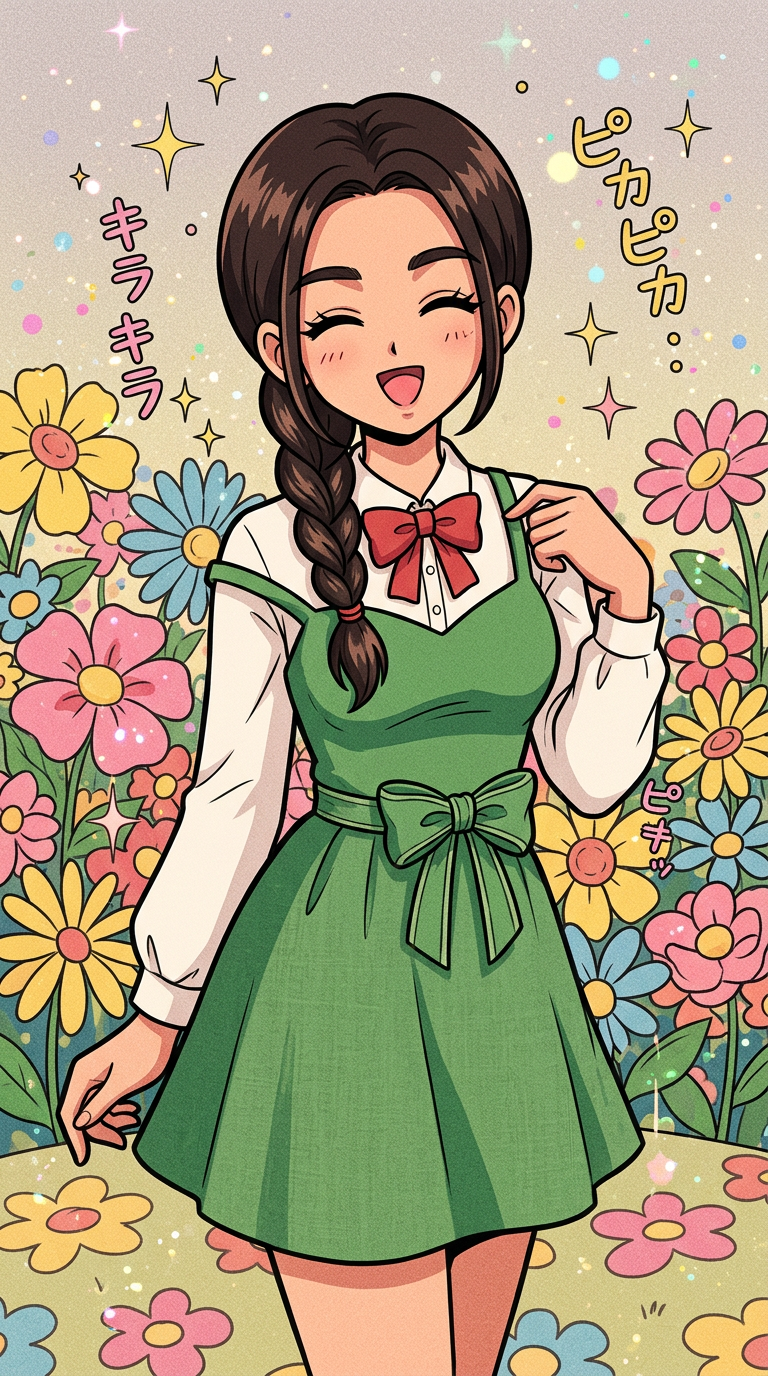Cute anime girl surrounded by flowers