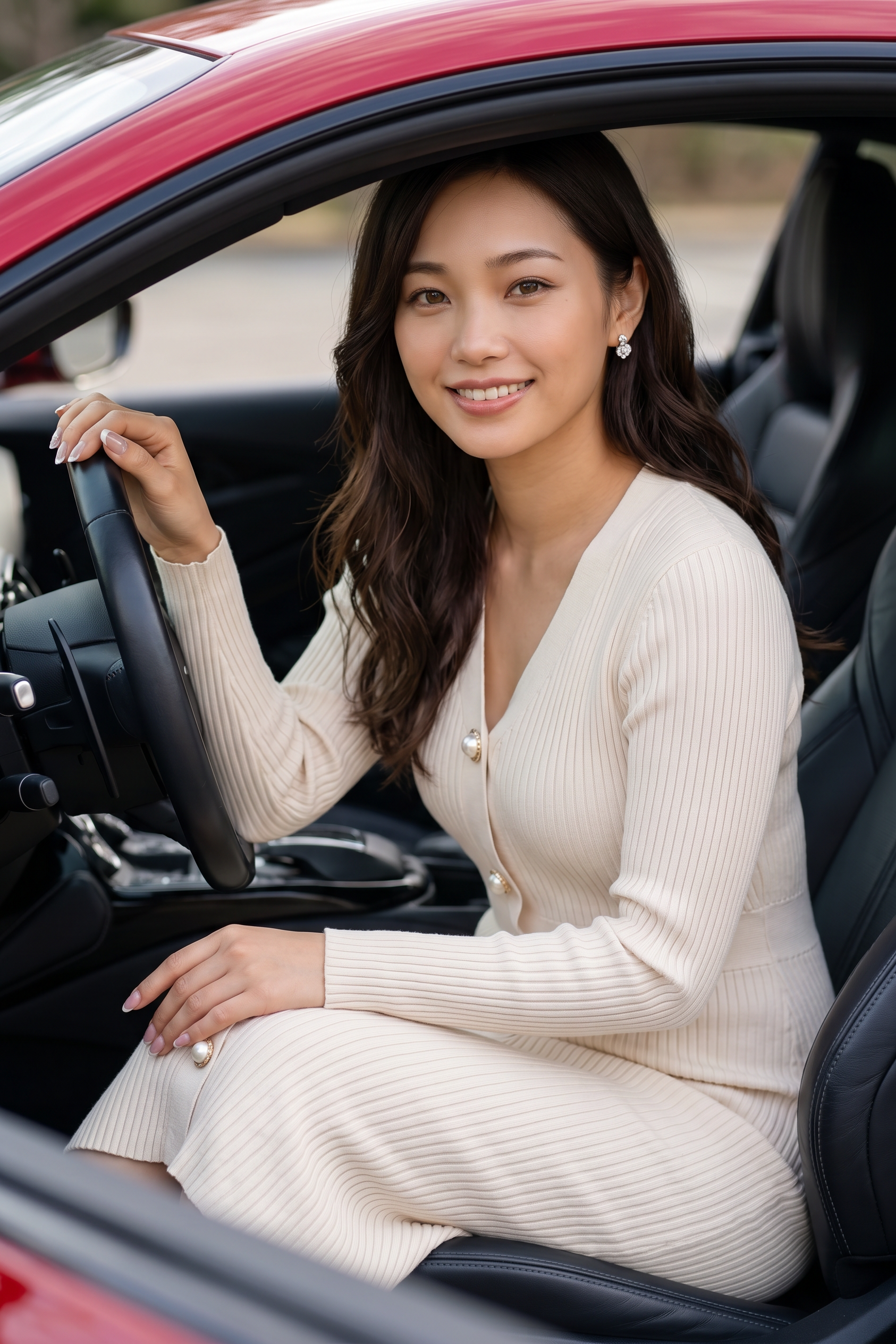 Cream Knit Dress Luxury Car