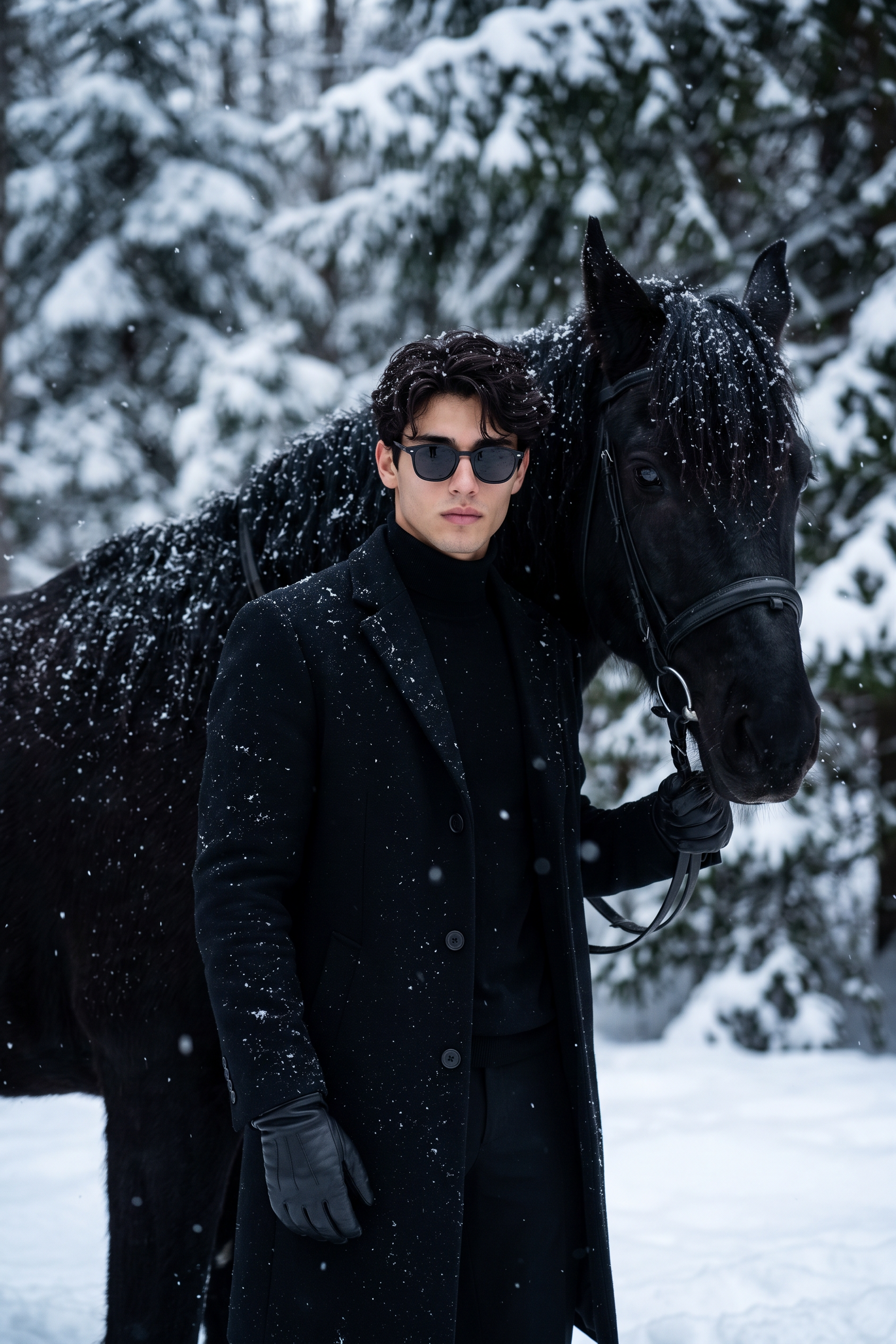 Stylish man holds horse