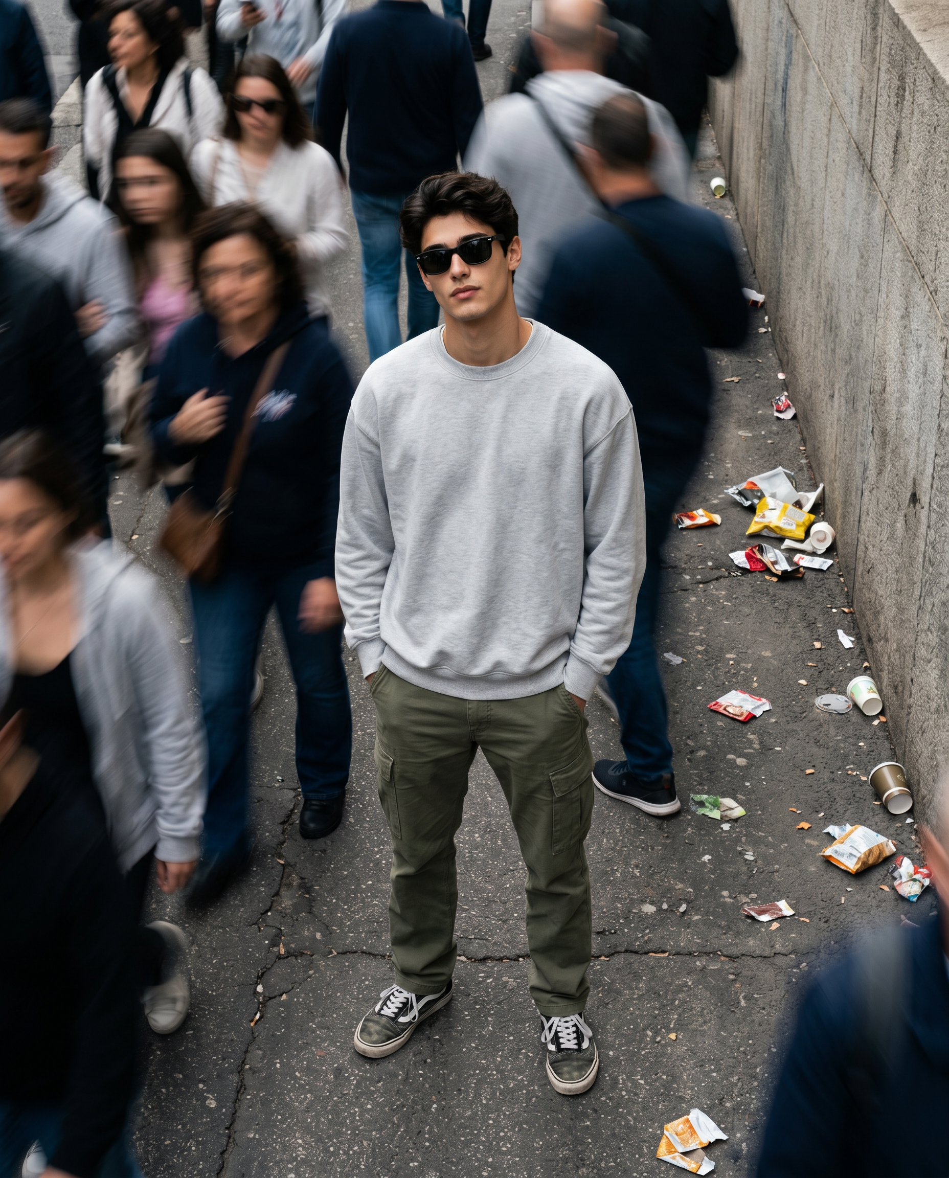 Man stands amidst chaos