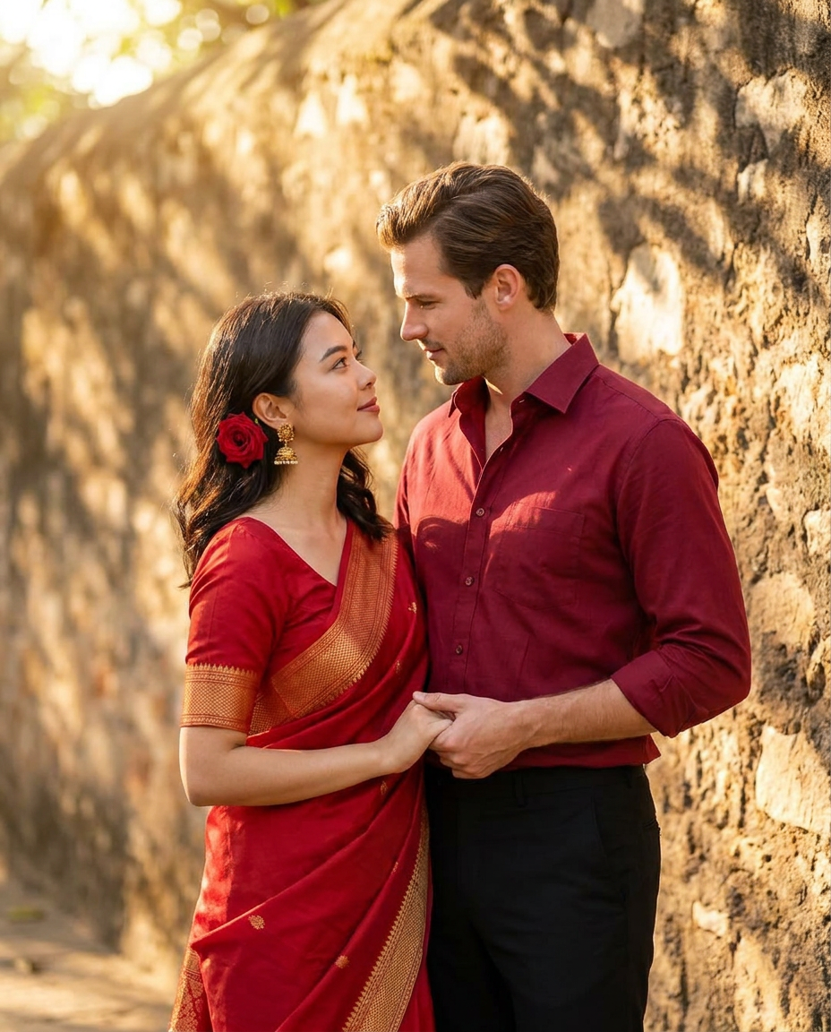 Indian Couple Red Saree