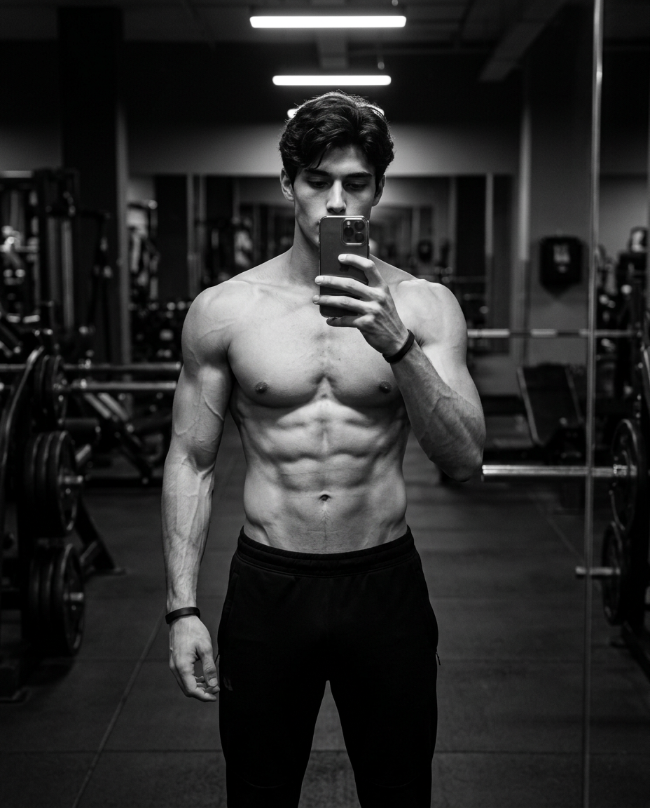 Muscular man takes selfie