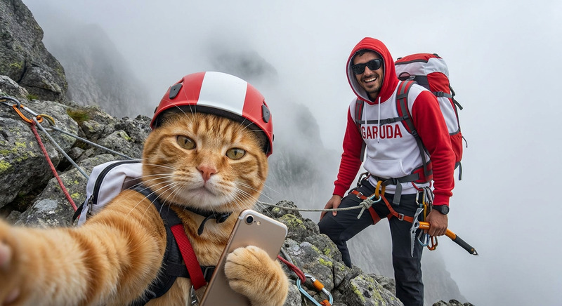 Cat Mountaineer Selfie