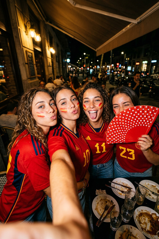Group Victory Selfie — Night Terrace