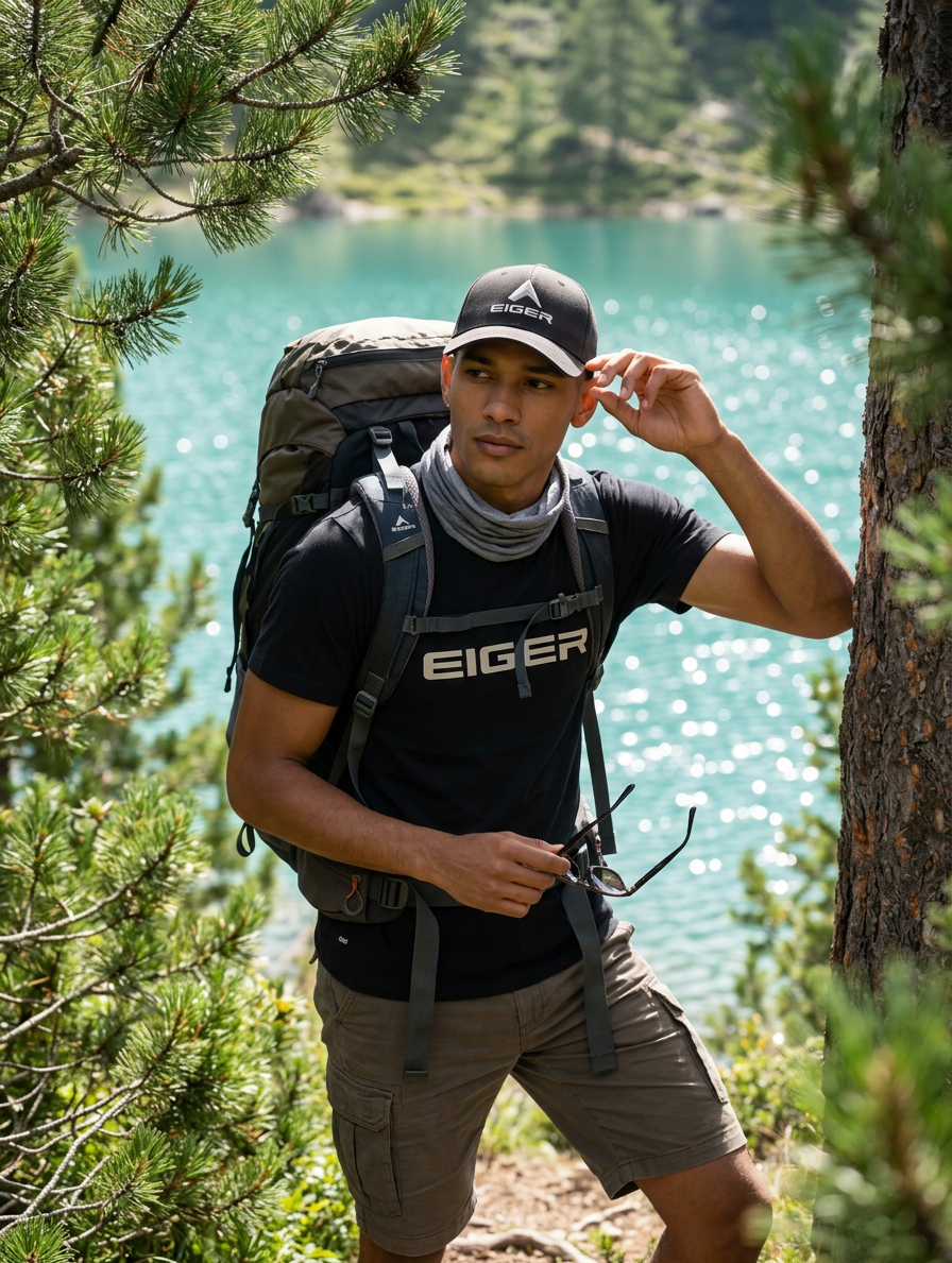 Hiker Alpine Lake Pine Forest