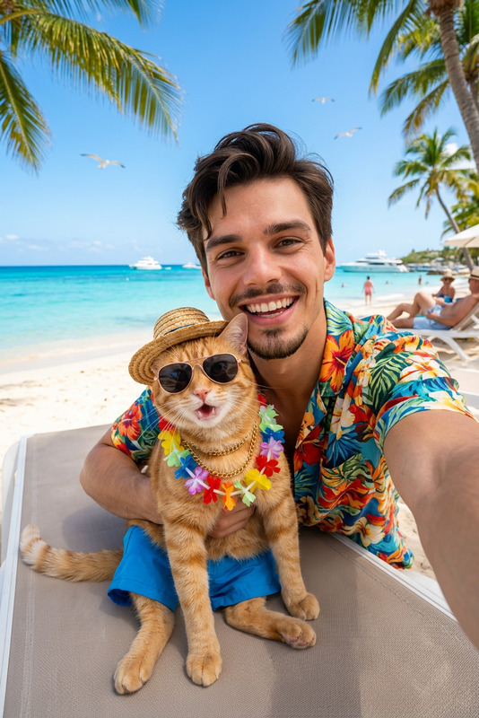 Beach Selfie Hawaiian Cat Vacation