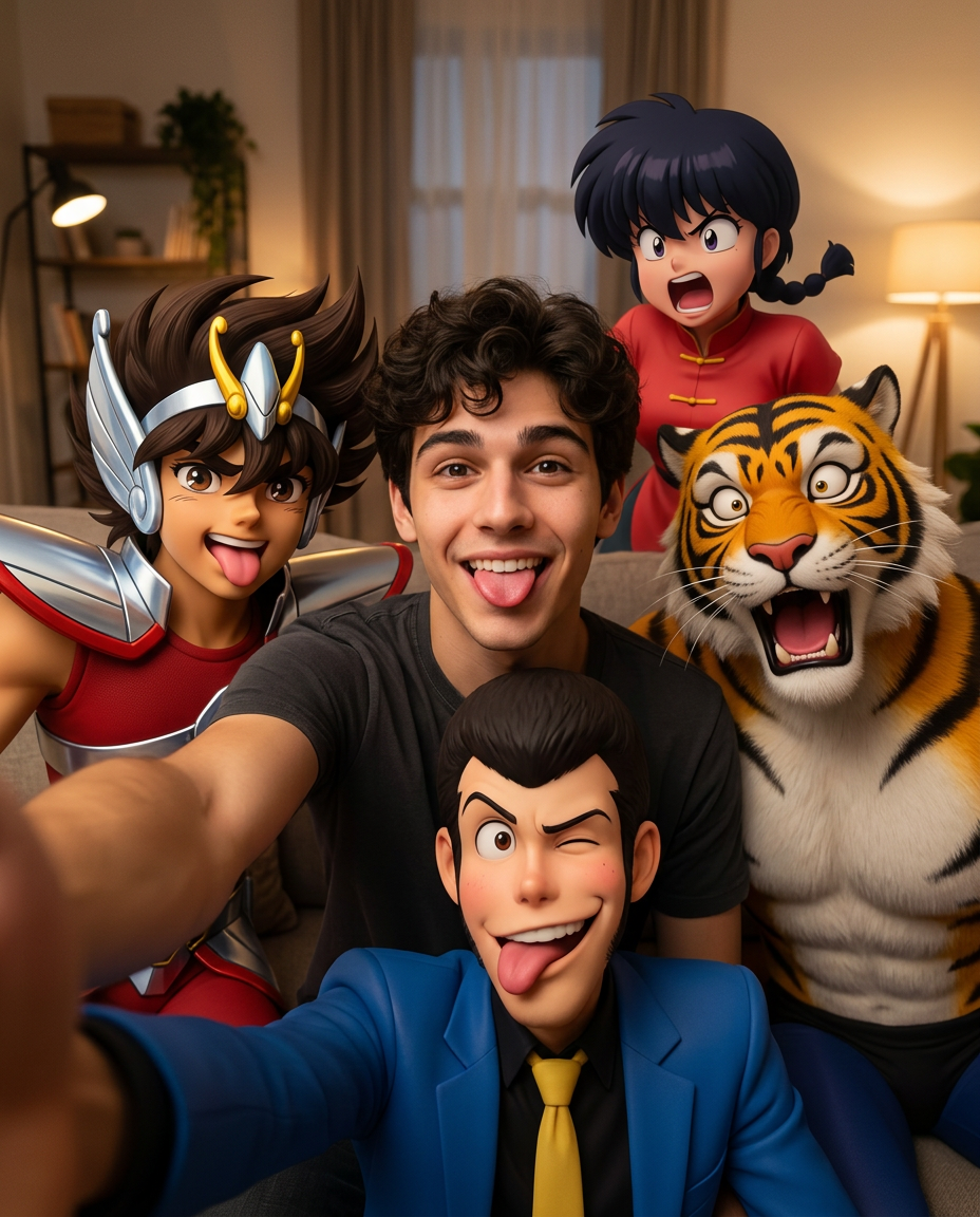 Retro Anime Crew Selfie Comedy