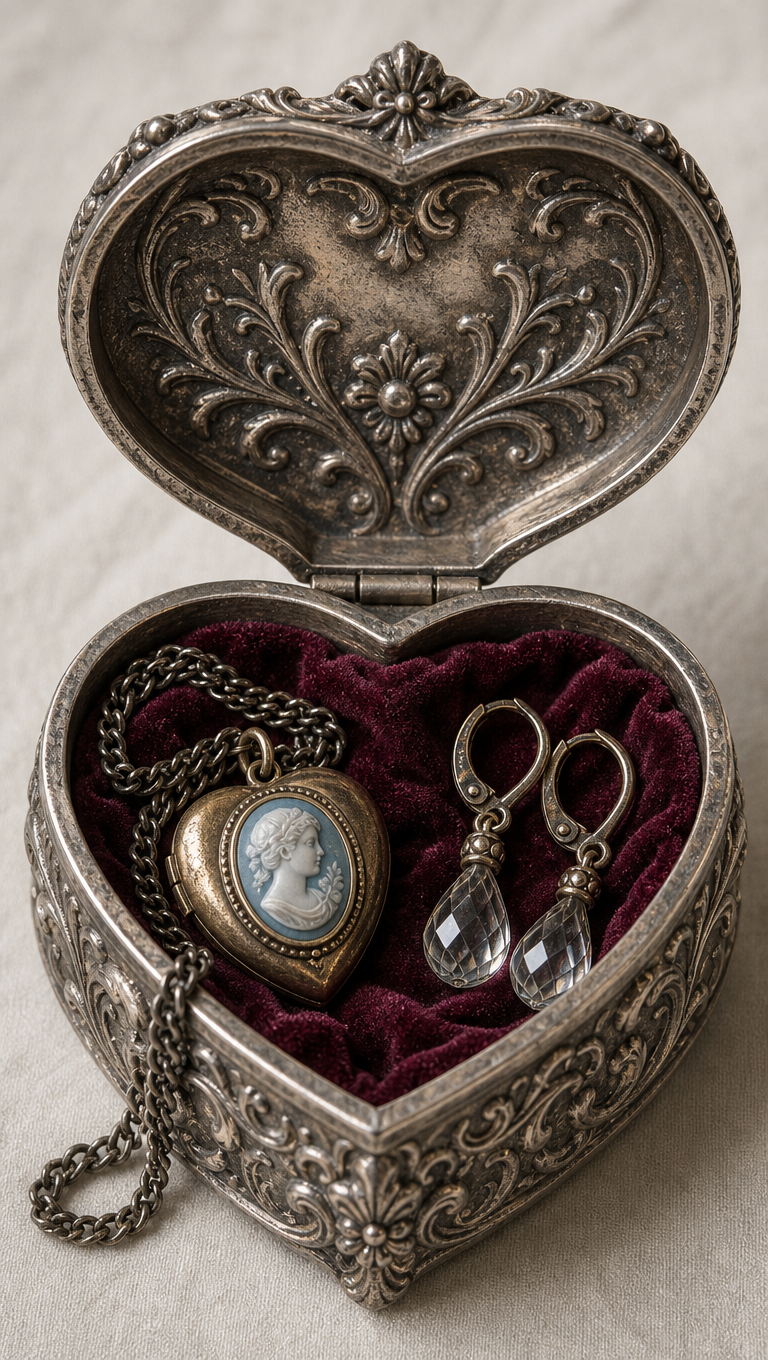 Heart-shaped silver trinket box