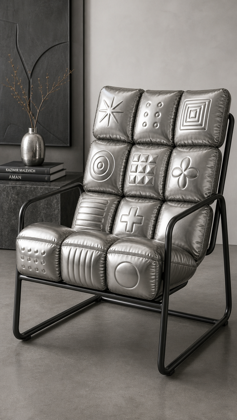 Chair with metallic cushions