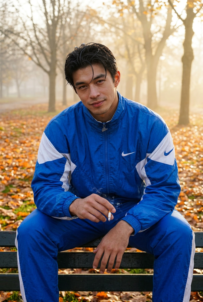 Autumn Park Bench – Vintage 90s Street Portrait