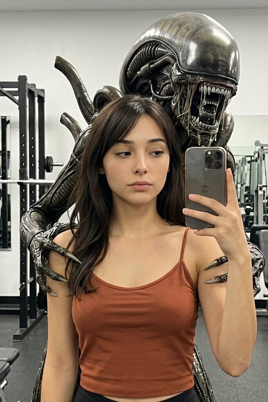 Gym Selfie Xenomorph Behind Mirror