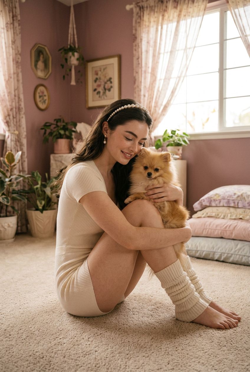 Y2K Bedroom Pet Cuddle Editorial