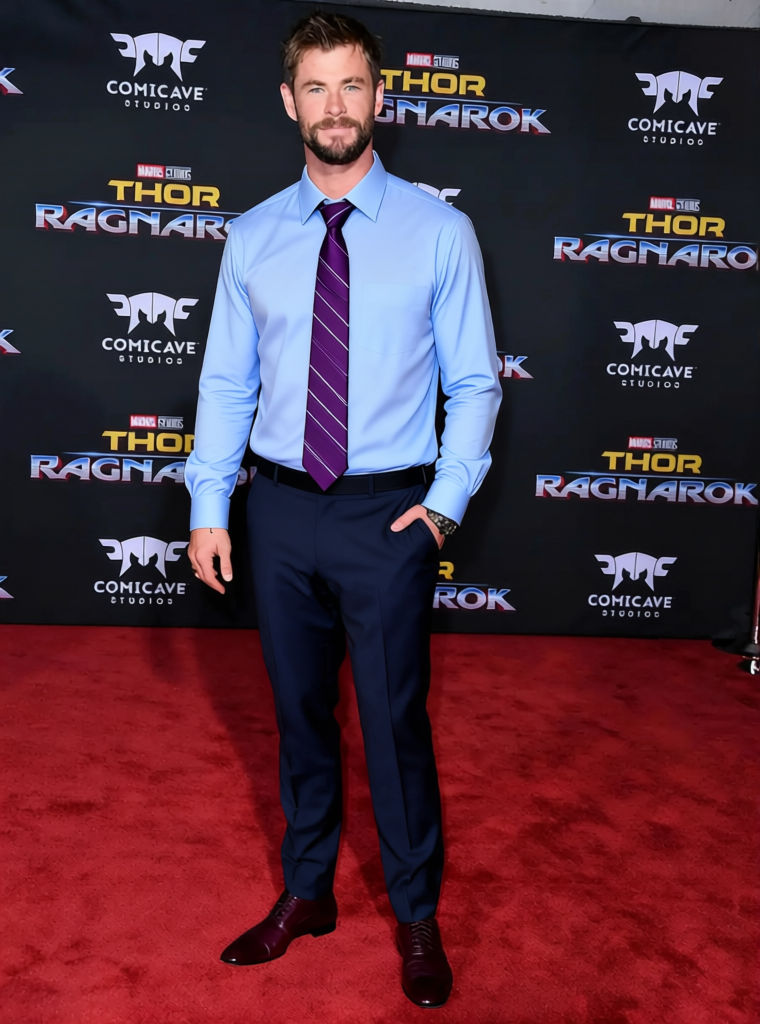 John Krasinski The Office Casual Blue Shirt With Tie And Balck Pants