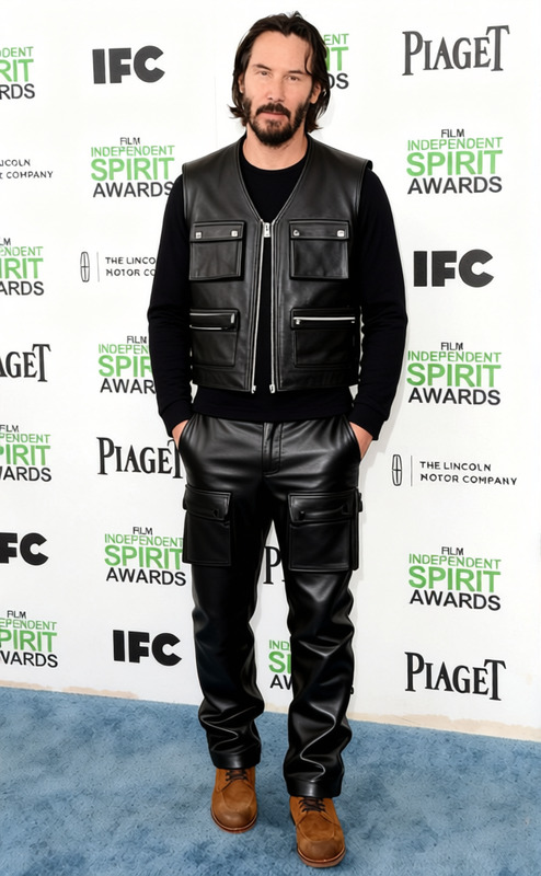 Ice T 90s Black Leather Vest With Cargo Pants