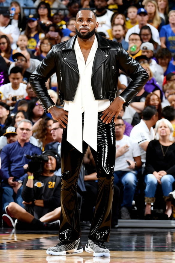 Lenny Kravitz Black Leather Vest With Knit Scarf 2