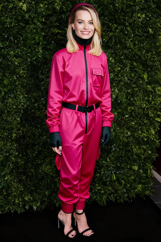 Squid Game Guard Pink Jumpsuit With Black Face Mask 2