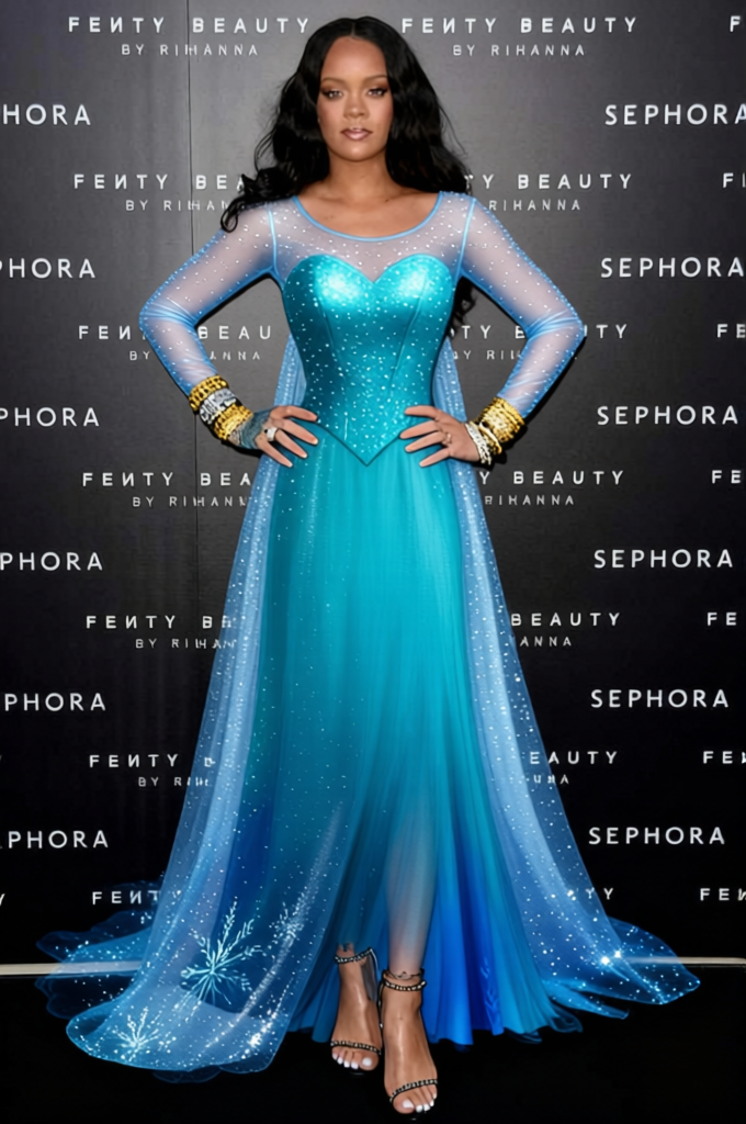 Elsa Ice Blue Gown With Snowflake Cape 2
