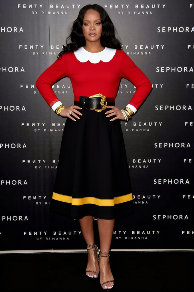 Olive Oyl Red Long Sleeve Dress With Black Shoes