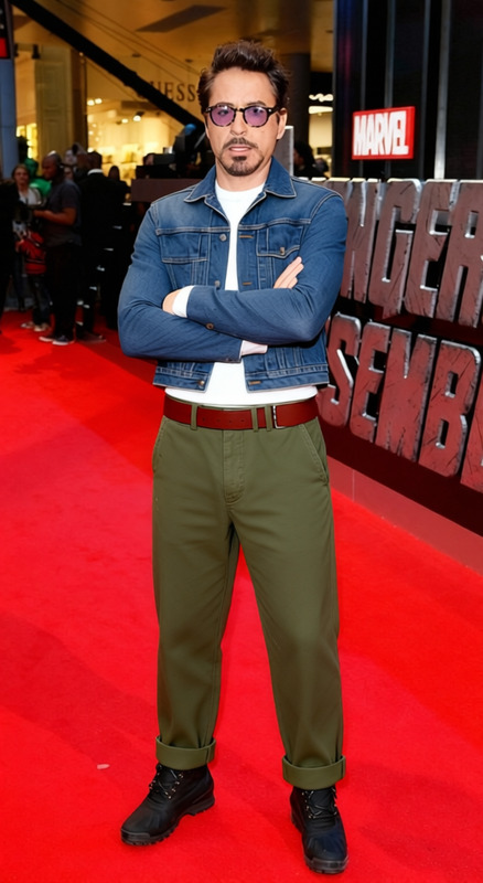 Vintage 90s Denim Jacket With White Tee And Green Pants