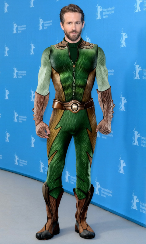 The Deep Green Scale Superhero Suit With Gold Accents 2