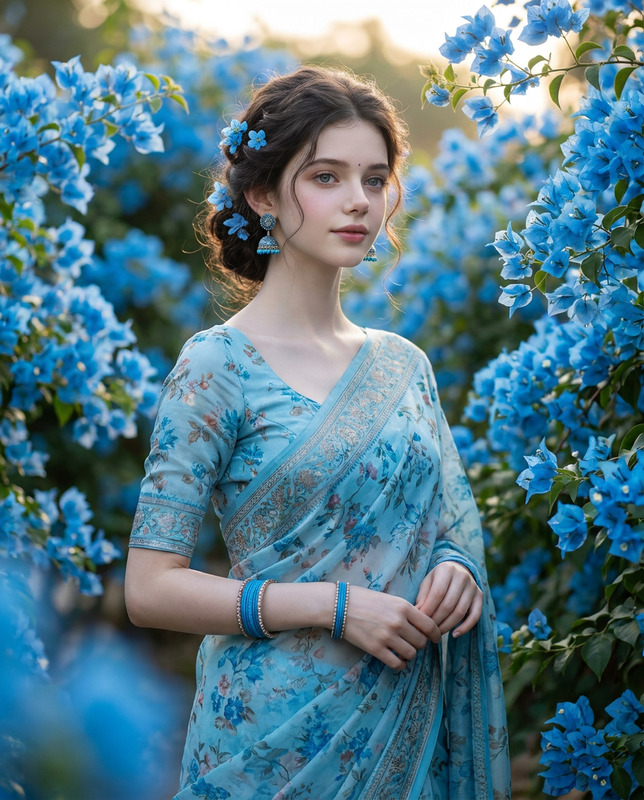 Blue Floral Saree