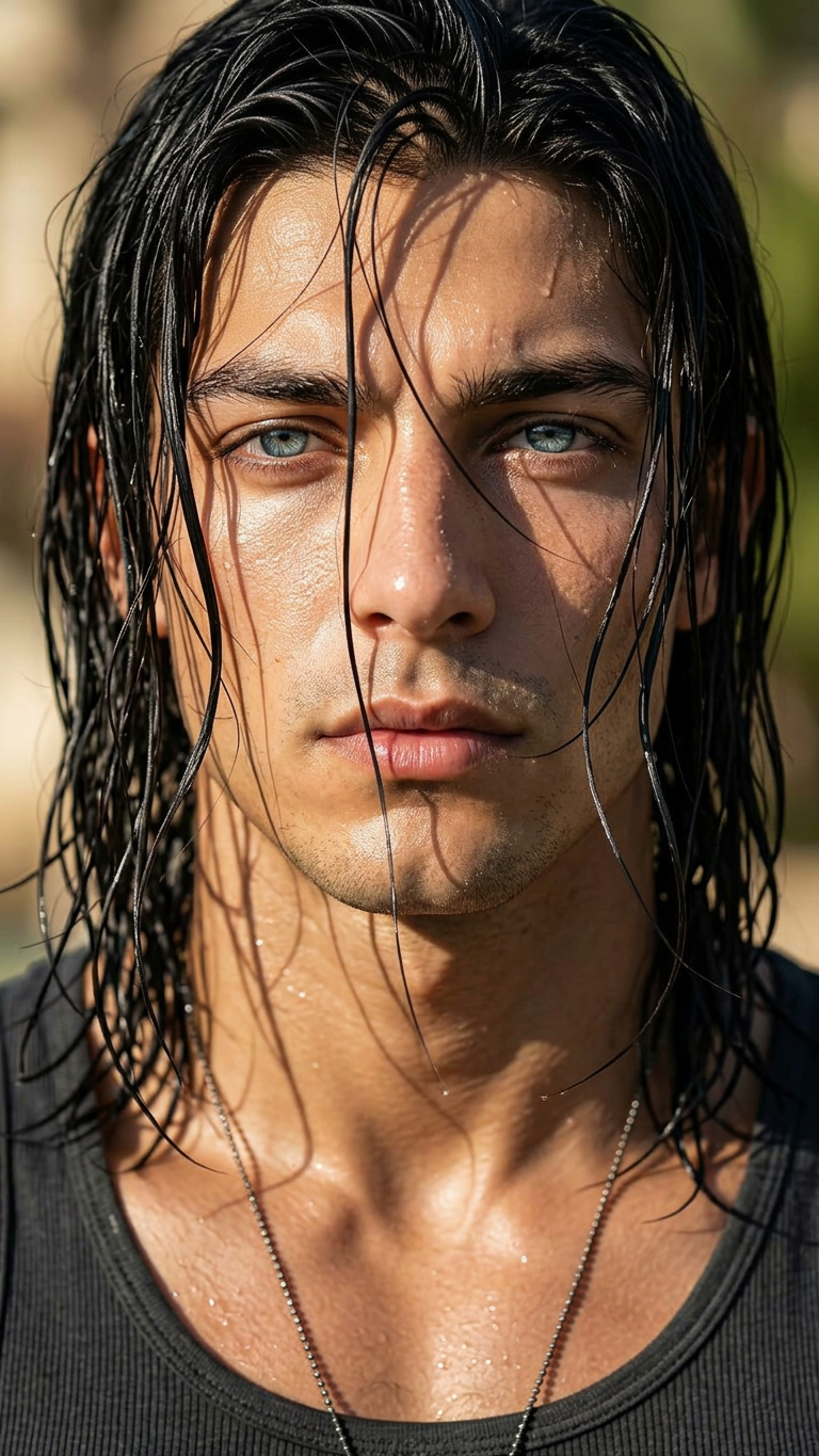 Wet Hair Golden Light Portrait