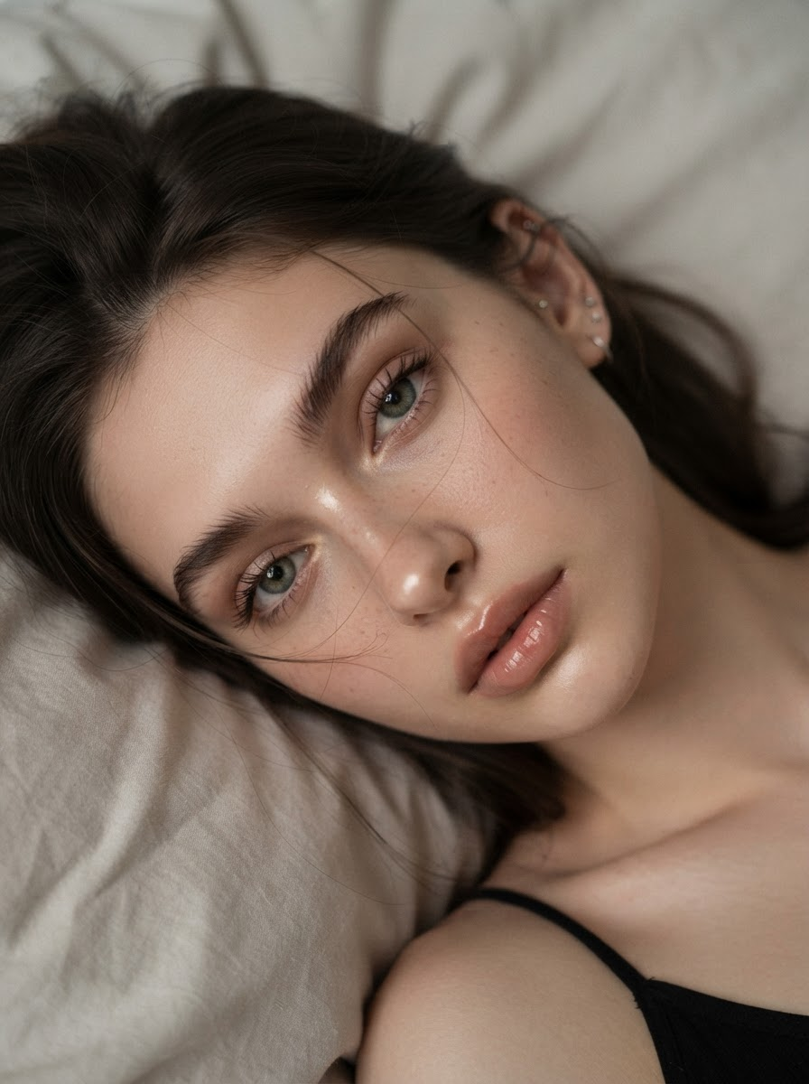 Intimate Freckled Bed Portrait